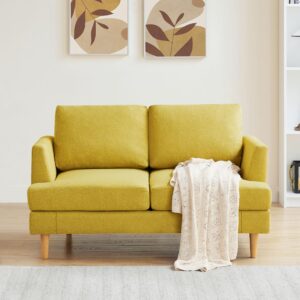 busaurus loveseat sofa with deep seats, 56" small couches for small spaces, mid century love seat couches for living room, upholstered 2-seater small couch for bedroom, apartment, yellow