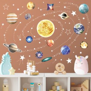 Glow in The Dark Stars and Planets for Ceiling, Glow Solar System Wall Stickers, Space Wall Decals for Kids Boys Room (Blue)