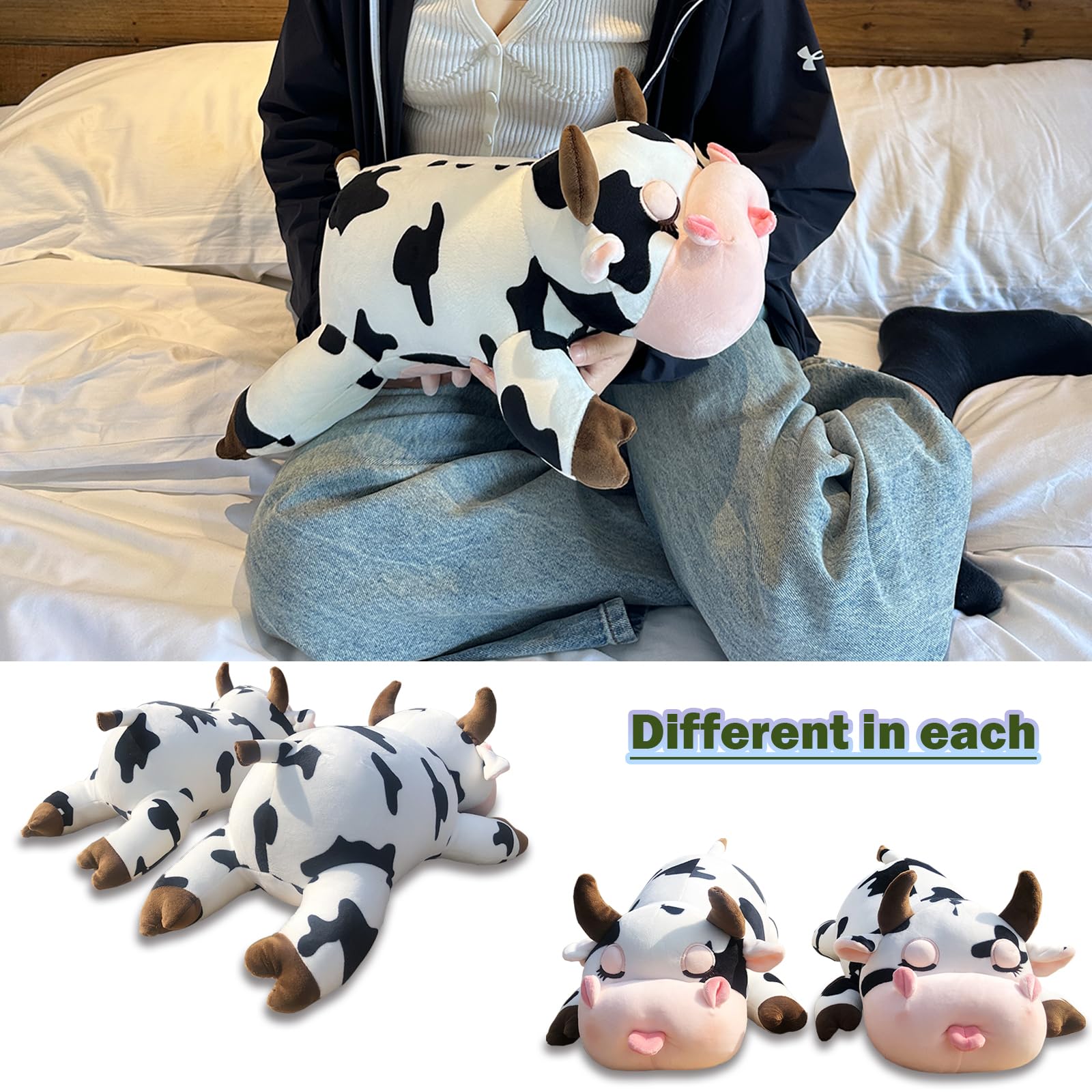 Whlo4U Cow Plush Pillow - 23.6 Inch Cow Stuffed Animal - Birthday Christmas Valentine’s Day Gift for Kids Adults Boys Girls