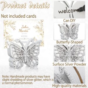 Janlaugh 24 Pcs Butterfly Birthday Party Decor Butterfly Wood Place Card Holder Table Number Stand Holder Butterfly Table Sign for Butterfly Theme Party Butterfly Birthday Decor(White, Silver)