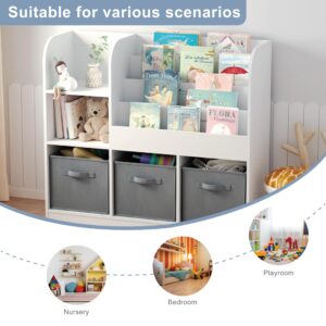 Jardin-Monde Kids Bookcase and Bookshelf. Toy Organizer Shelves with 3 Collapsible Fabric Drawers and Multi-Layer Bookshelf for Nursery, Bedroom and Playroom