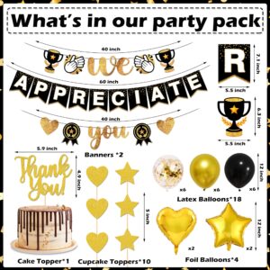 We Appreciate You Thank You Banner Appreciation Decorations Include Gold Glitter Banners Cake Cupcake Toppers Latex Foil Balloons for Teacher Doctor Staff Nurse Pastor Graduation Party (Black)