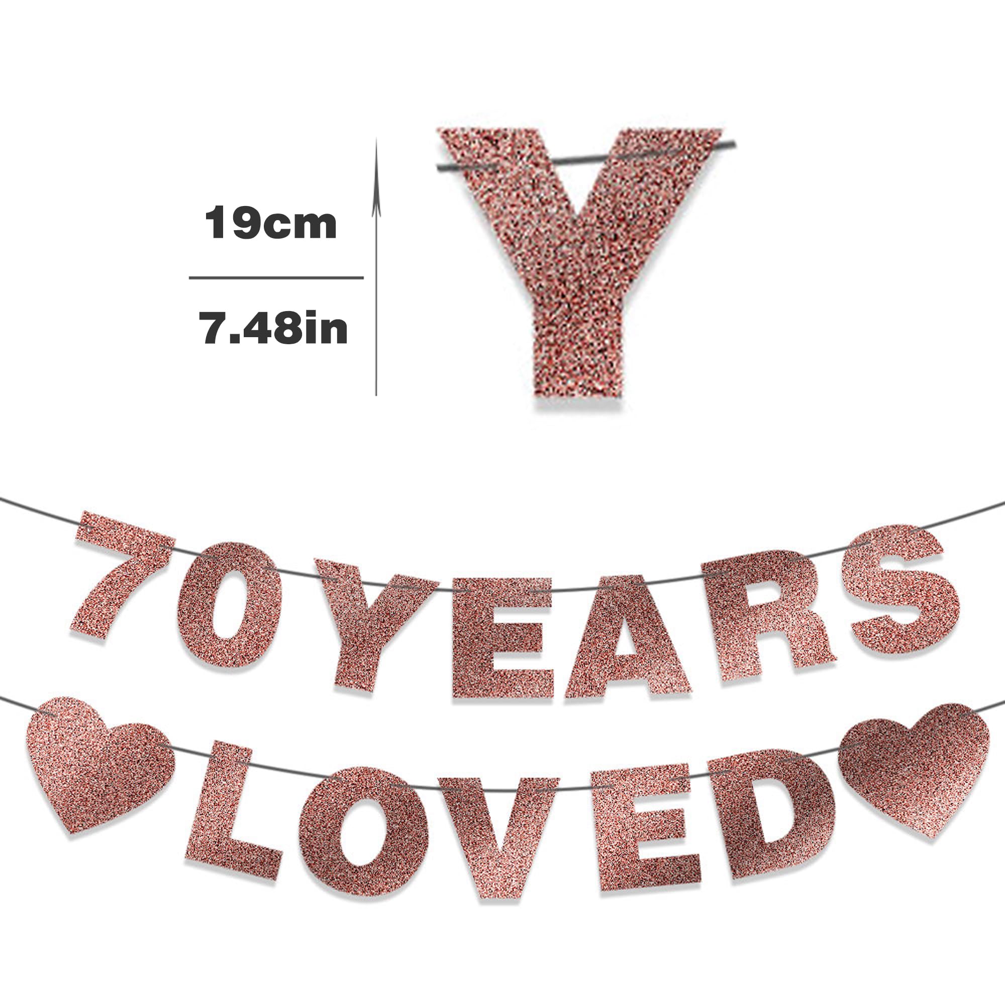 JunyRuny 70th Birthday Banner, Rose Gold 70th Birthday Glitter Banner, 70th Birthday Decorations for Her, 70th Birthday Decorations for Women, Happy 70th Birthday Sign, Gift, Party Decor