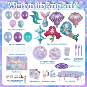 Party Spot! Mermaid Birthday Decorations, Mermaid Party Decorations Supplies Kit, 16 Tableware Sets, Balloon Arch, Balloons, Mermaid Disposable Paper Plates, Backdrop, Cake Topper, All in one Set