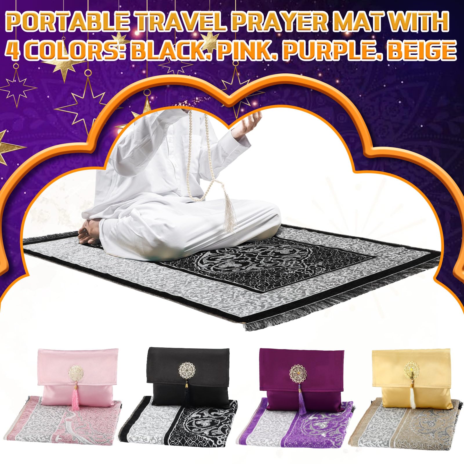 Mindsoft 4 Pack Muslim Prayer Rug, Portable Prayer Mat with Prayer Mat Travel Bag and Prayer Beads Travel Prayer Mat Ramadan Gift, Islamic Gifts for Men, Women and Kids (Classic Color)