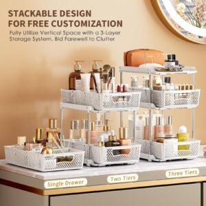 DABIGE 2Pcs 3 Tier Bathroom Organizers and Storage, UPGRADE WIDER BOLDER, Pull Out Under Sink Organizer with Dividers, Kitchen Pantry Organizers and Storage, Bathroom Storage Cabinet - White