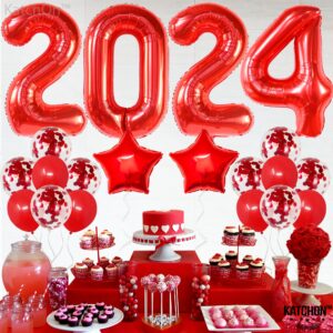 KatchOn, Red 2024 Balloon Numbers Set - Pack of 22 | Giant 40 Inch Red 2024 Balloons, Confetti Balloons, Red and White Graduation Decorations | Red Graduation Decorations Class of 2024 Red and White