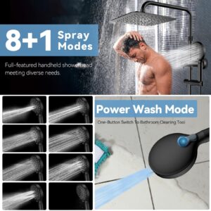 MakeFit All Metal Rainfall Shower Heads with Handheld Combo - 10 Inch High Pressure Rain Shower Head 9 Modes Handheld Shower Head with Height Adjustable Shower Extension Arm and Slide Bar Matte Black