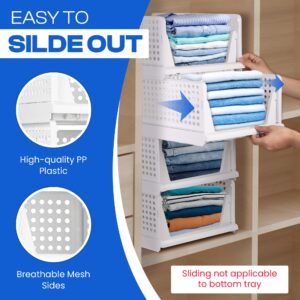 SIMPLEST LIVING Foldable Storage Bin Shelves Stackable Organizer 4 Pack(L) Clothes drawer organizer-collapsible crates-Stackable Storage Shelf for Office-RV-Dorm with 2 Label Sheets-White