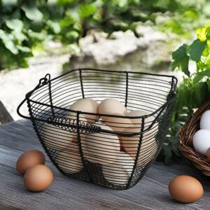 Black Square Wire Egg Basket For Fresh Egg with Handle,Famhouse Small Metal Egg Collecting Basket for Gathering Fresh Eggs Chicken Basket Decor for Kitchen Countertop Rustic Style