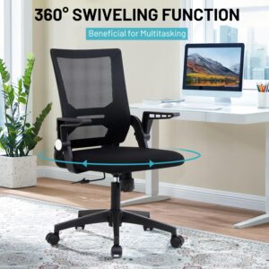 ZanzioDesk Chair, Office Chair Mesh Lumbar Support, Ergonomic Rolling Computer Chair with Flip-up Armrests, Swivel Adjustable Mid Back Home Office Chair Task Chair, Black