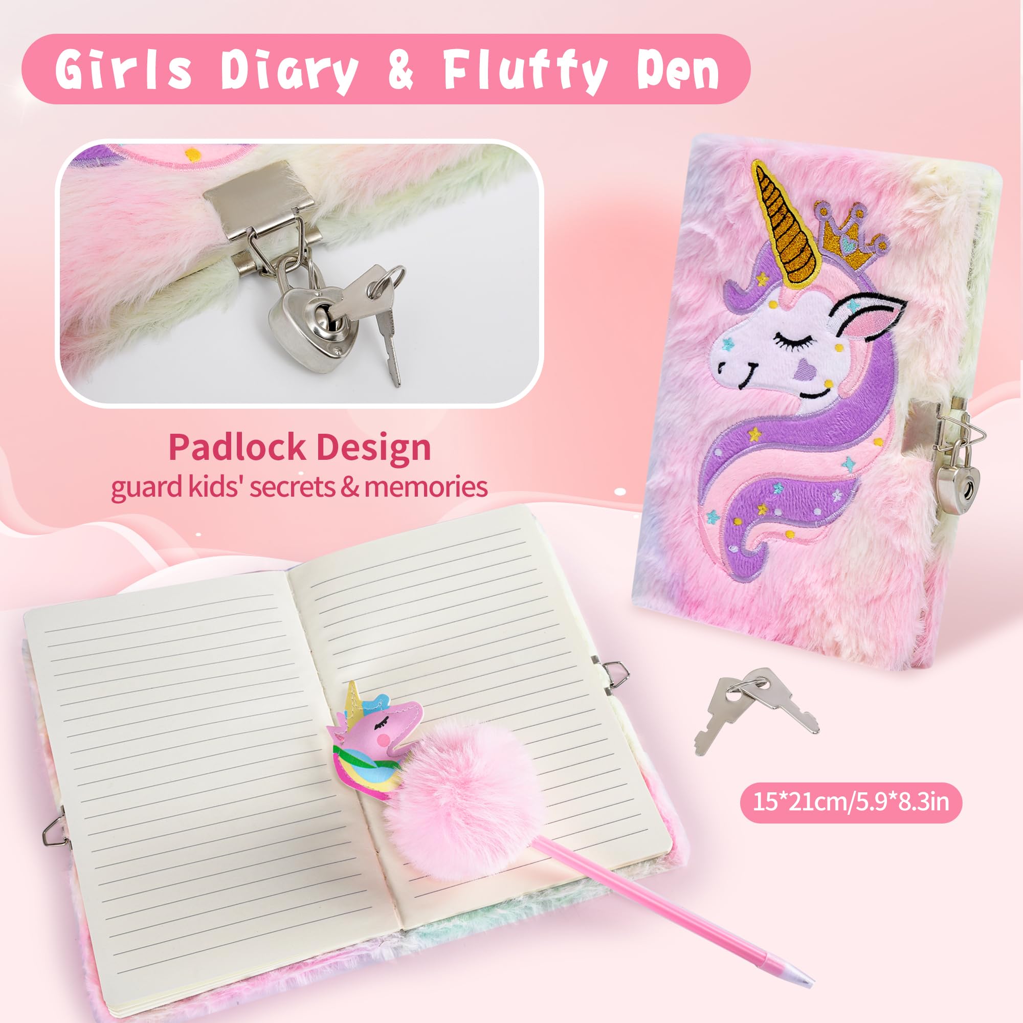 Cherry Tale Unicorns Gifts for Girls Age 6-8, Kids Unicorn Toy Set with Light Up Star Pillow Water Bottle Plush Diary Birthday for Girls Age 4 5 6 7 8 9 10