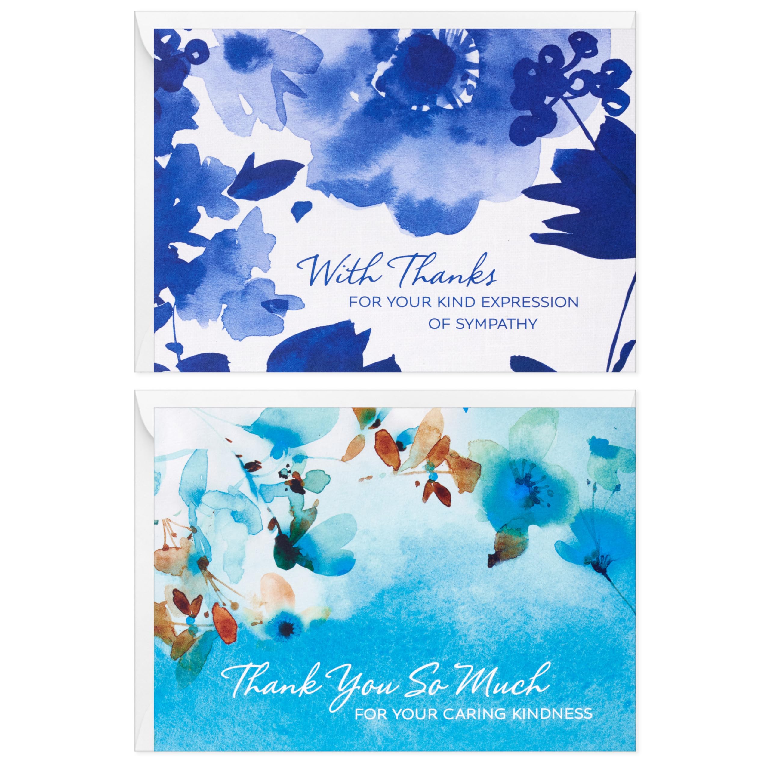 Hallmark Sympathy Thank You Notes (50 Blank Cards with Envelopes) Blue Watercolor Flowers