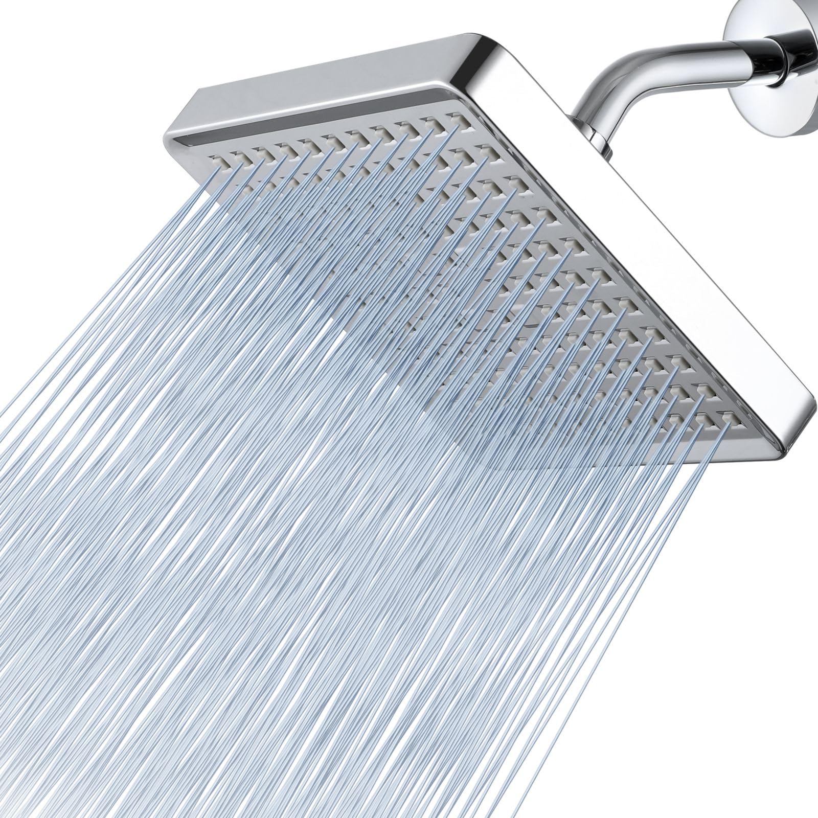 Voolan High Pressure Rain Shower Head - Luxury Modern Look - The Adjustable Replacement For Your Bathroom Showerhead - 6" Square High Flow Pressure Boosting Showers (Chrome)