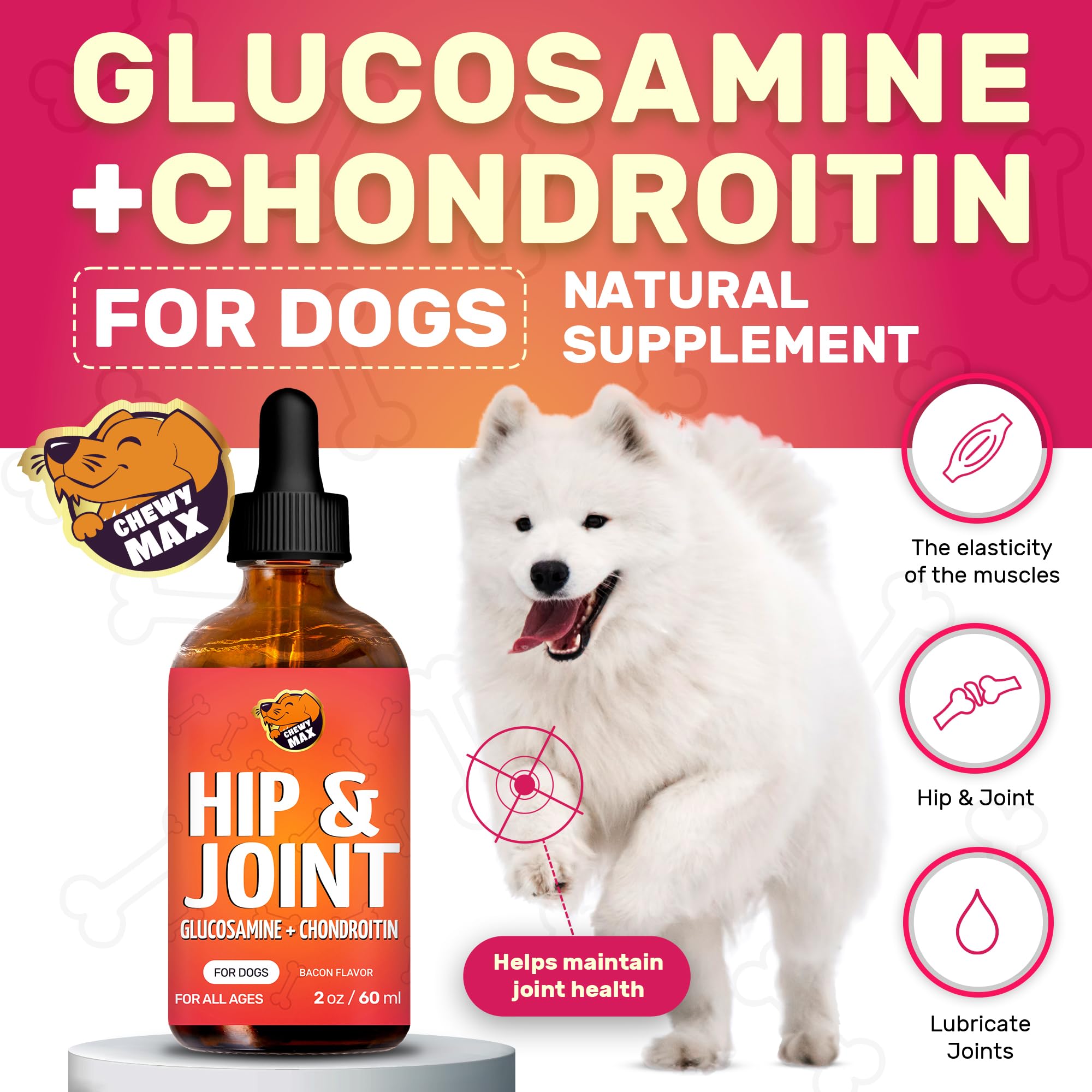 Glucosamine for Dogs | Hip and Joint Supplement Dogs | Dog Joint Supplement | Glucosamine Chondroitin for Dogs | Dog Glucosamine | Glucosamine for Dogs Hip and Joint Supplement | 2 Oz