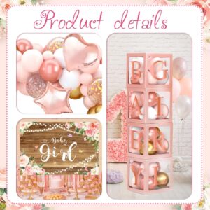 Baby Shower Decorations for Girl - Rose Gold Retro Blush Pink Balloon Arch Garland Kit with Baby Balloon Boxes with Letters, Girl Baby Shower Backdrop for Butterfly Baby Shower Decor, Girl Birthday