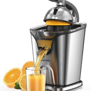 Healnitor 150W Electric Citrus Juicer Squeezer with 2 Cones, Stainless Steel Quiet Orange Juice Extractor Machines for Lime Grapefruit Lemon, Detachable Design