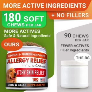 Omega 3 + Allergy Relief for Dogs Bundle - Allergy & Itch Relief + Itchy Skin Treatment - EPA & DHA Fatty Acids + Pumpkin - Shedding, Itchy Skin Relief + Itch Relief- 360 Chews - Made in USA