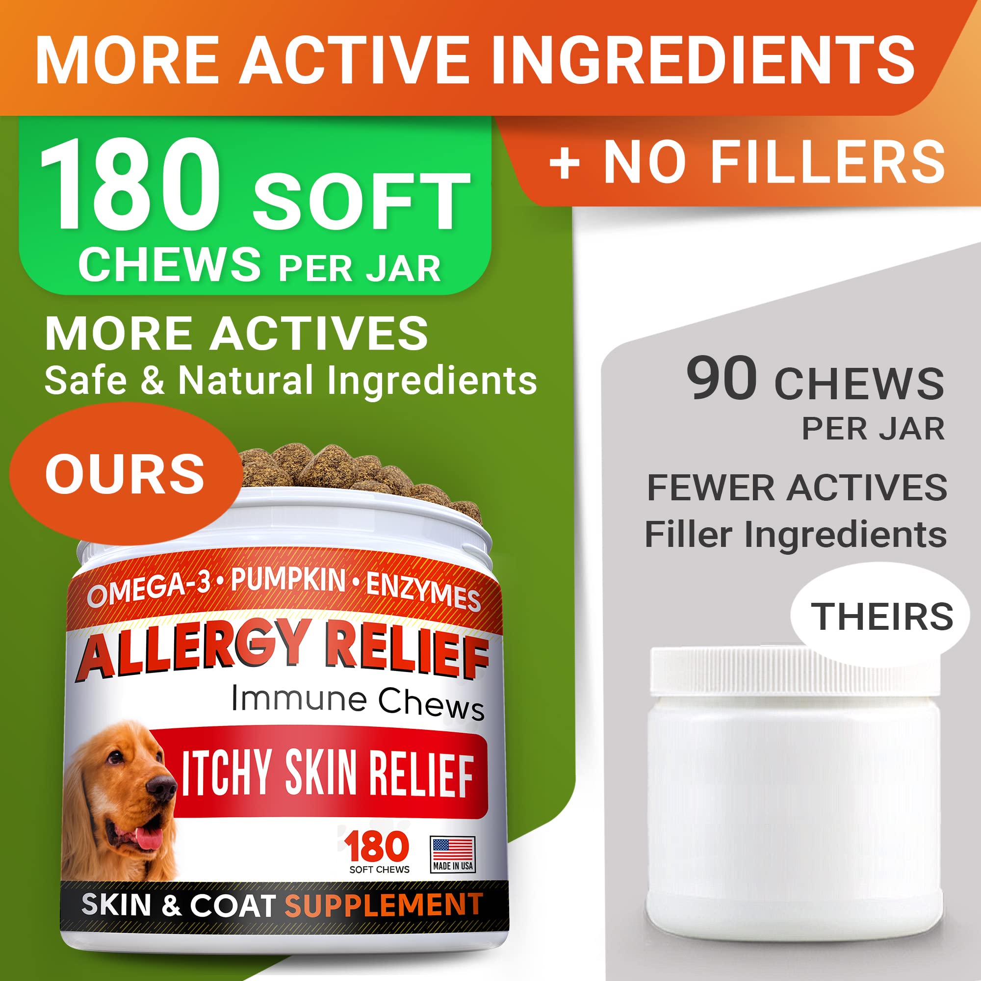 Omega 3 + Allergy Relief for Dogs Bundle - Allergy & Itch Relief + Itchy Skin Treatment - EPA & DHA Fatty Acids + Pumpkin - Shedding, Itchy Skin Relief + Itch Relief- 360 Chews - Made in USA