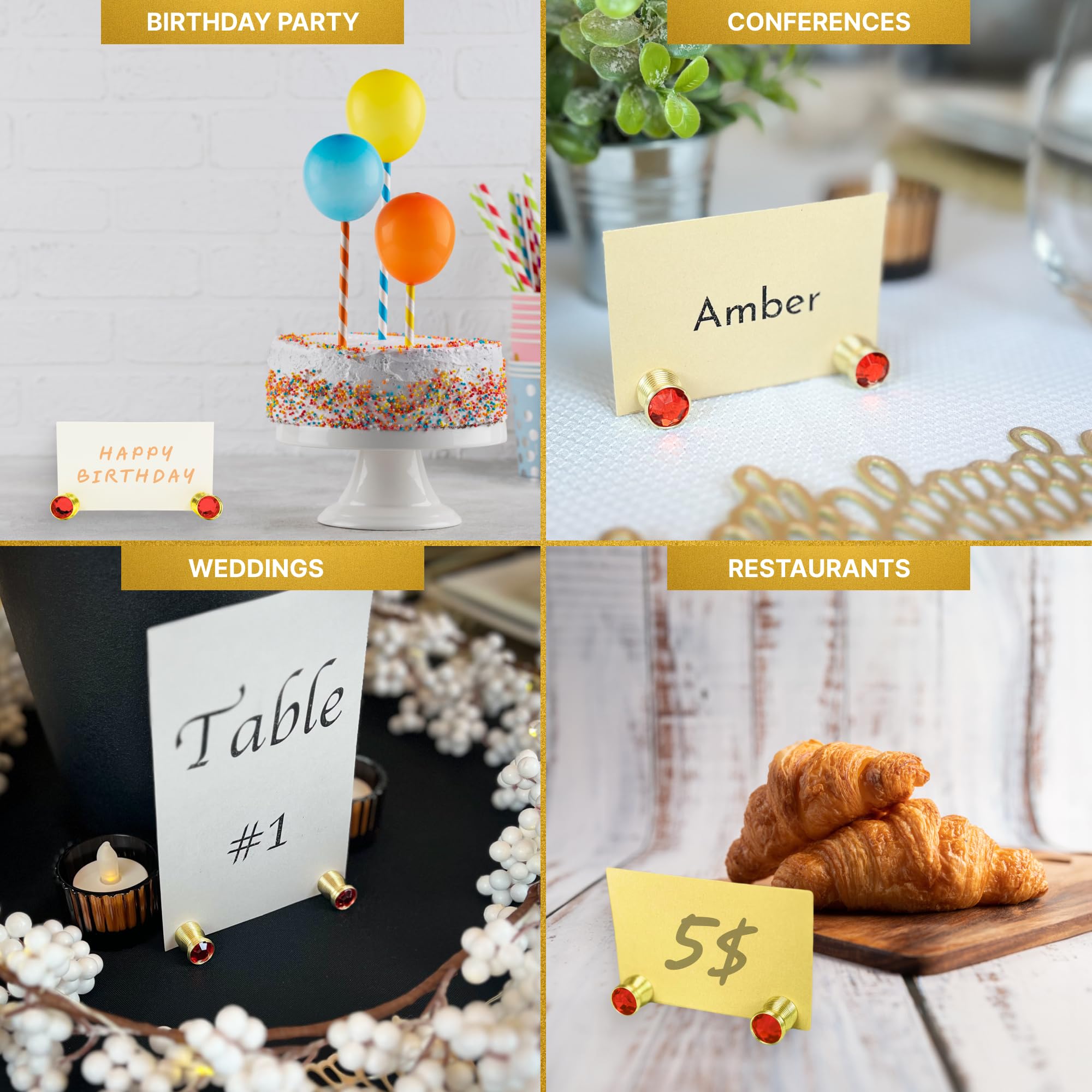 Ideikis 40Pcs.Multipurpose /Place Card Holders/ Table Name Card Holder/ Small Size Table Card Holder/ Menu Clips/ Gold Table Card Holder/ Mini place card holders/ Wedding/Anniversary/ Birthday /Party