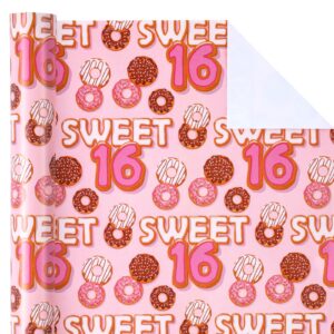 wrapaholic 16th birthday wrapping paper - mini roll - 17 inch x 33 feet - sweet 16 for birthday, party, holiday