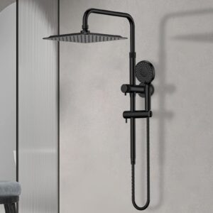 MakeFit All Metal Rainfall Shower Heads with Handheld Combo - 10 Inch High Pressure Rain Shower Head 9 Modes Handheld Shower Head with Height Adjustable Shower Extension Arm and Slide Bar Matte Black