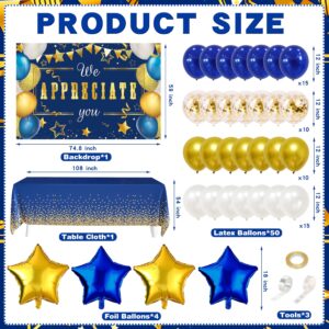 We Appreciate You Banner Backdrop Appreciation Decorations Kit Thank You Banner Balloons Table Cloth for Teacher Doctor Staff Nurse Pastor Appreciation Employee Graduation Party (Blue)