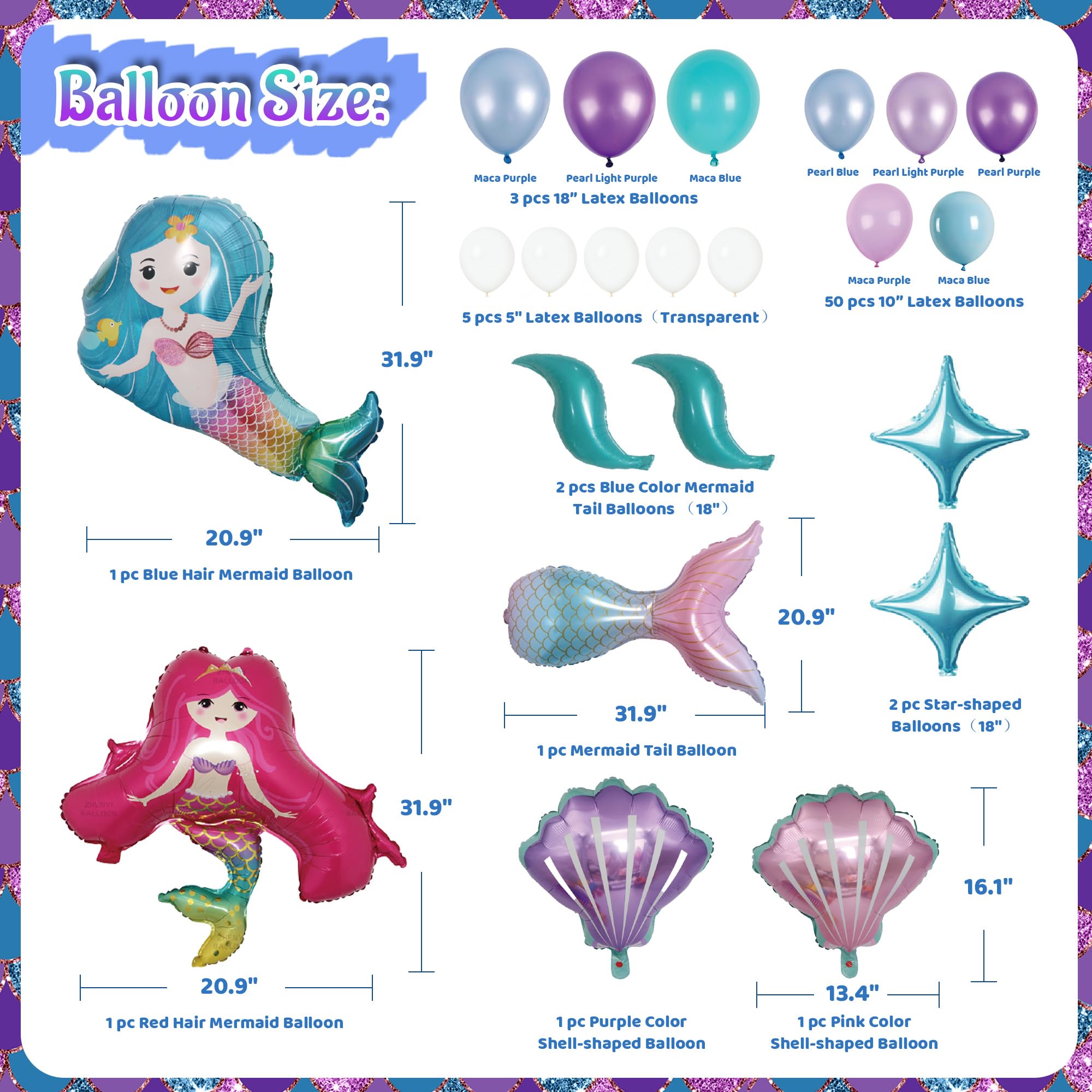 Party Spot! Mermaid Birthday Decorations, Mermaid Party Decorations Supplies Kit, 16 Tableware Sets, Balloon Arch, Balloons, Mermaid Disposable Paper Plates, Backdrop, Cake Topper, All in one Set