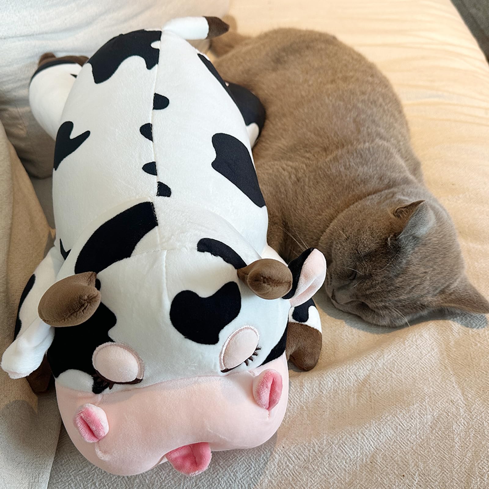 Whlo4U Cow Plush Pillow - 23.6 Inch Cow Stuffed Animal - Birthday Christmas Valentine’s Day Gift for Kids Adults Boys Girls