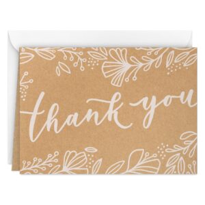 hallmark bulk kraft thank you notes (100 blank cards with envelopes) for weddings, engagement parties, bridal showers