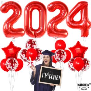 KatchOn, Red 2024 Balloon Numbers Set - Pack of 22 | Giant 40 Inch Red 2024 Balloons, Confetti Balloons, Red and White Graduation Decorations | Red Graduation Decorations Class of 2024 Red and White