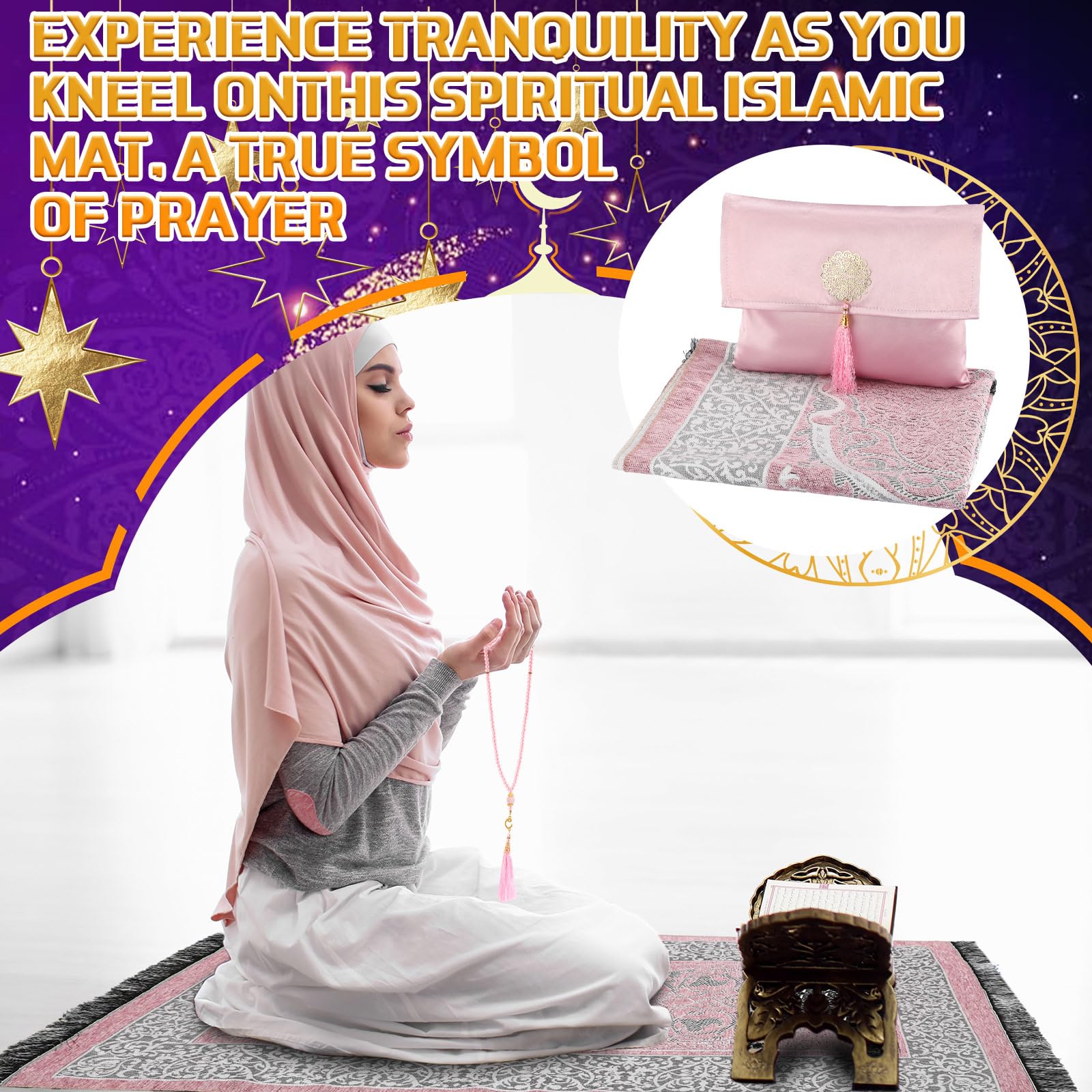 Mindsoft 4 Pack Muslim Prayer Rug, Portable Prayer Mat with Prayer Mat Travel Bag and Prayer Beads Travel Prayer Mat Ramadan Gift, Islamic Gifts for Men, Women and Kids (Classic Color)