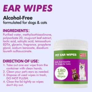 180 Count Dog Ear Cleaner Wipes ,Dog Ear Wipes ,Gently Remove Ear Wax, Debris ,Soothes & Relieves Ear Itching, Fresh Mugwort Scent, All Natural Ingredients,Safe & Gentle Ear Wipes for Dogs & Cats