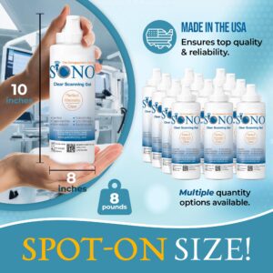 SONO Clear Scanning Gel - Ultrasound, Electrode, Ultrasonic, Sonogram, Transmission, Conductive, TENS Gel - Non-Staining, Dye-Free, Unscented, Water-Soluble, All Skin Types - Case of 12 8oz Bottles