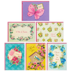 hallmark vintage thank you note assortment (48 blank cards with envelopes) butterfly, flowers, birdhouse