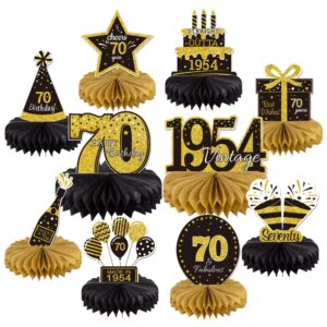 10pcs 70th birthday decorations centerpieces for table decorations, 2024 vintage 1954 honeycomb table topper back in 1954 birthday party decoration for men and women (gold & black, 70 years)