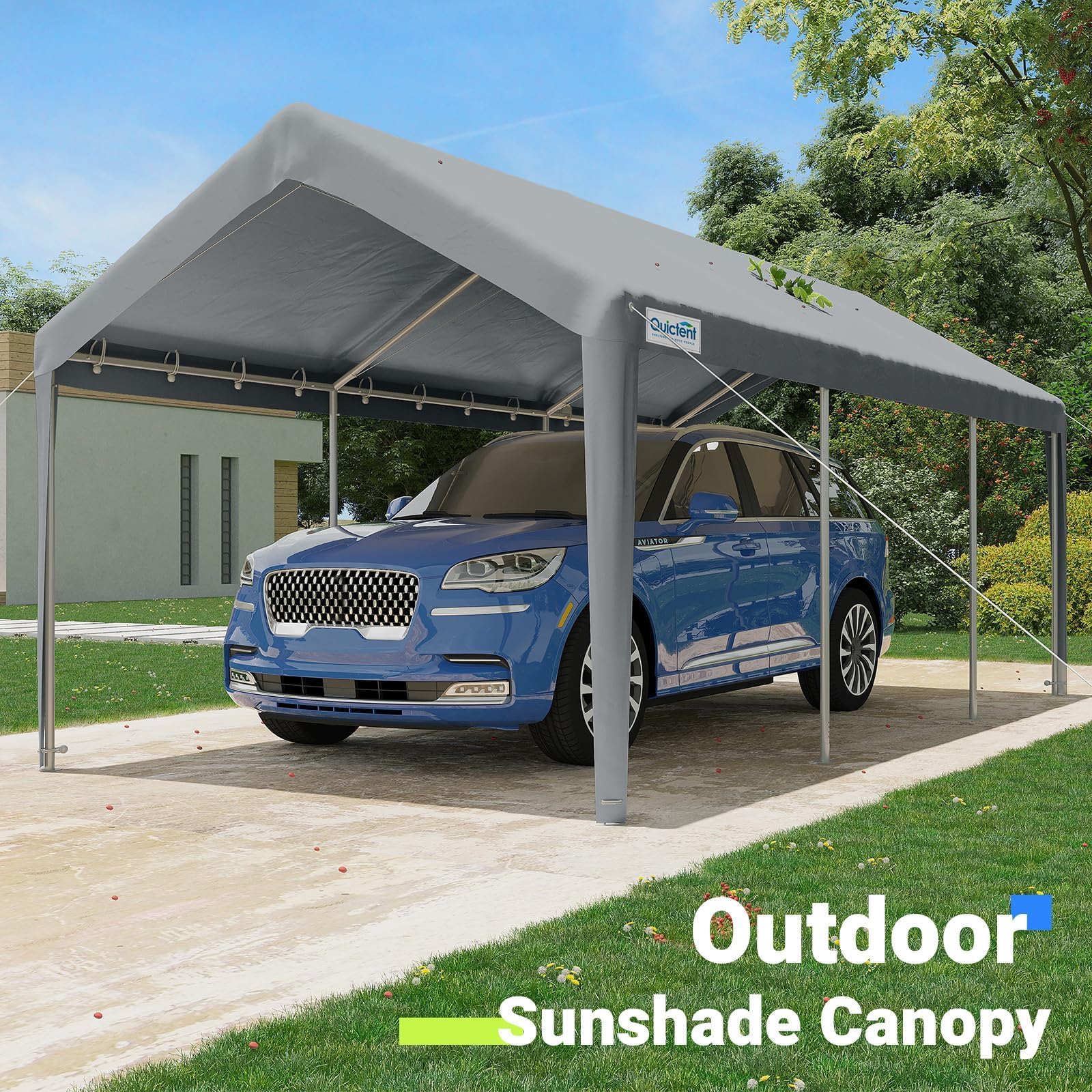 Quictent 12x20 ft Carport with Roll-up Ventilated Windows, Anti-Snow Car Port Heavy Duty Car Canopy RV Carport Canopy Portable Garage Shelter Boat Shelter with 4 Reinforced Steel Cables-Grey