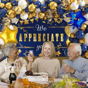 We Appreciate You Banner Backdrop Appreciation Decorations Kit Thank You Banner Balloons Table Cloth for Teacher Doctor Staff Nurse Pastor Appreciation Employee Graduation Party (Blue)