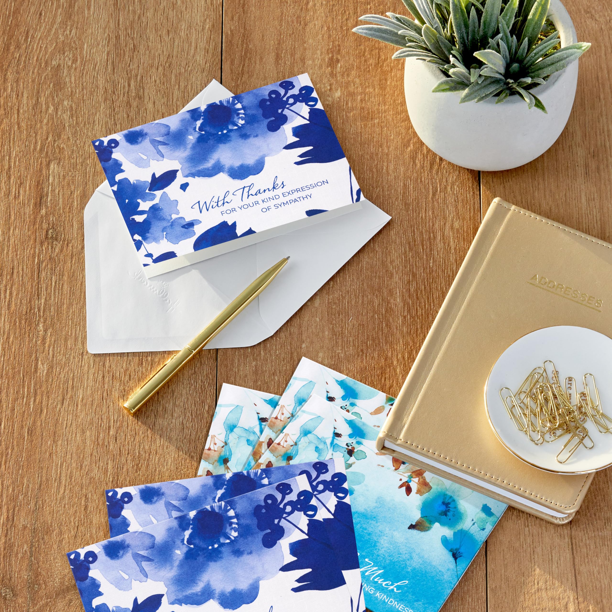 Hallmark Sympathy Thank You Notes (50 Blank Cards with Envelopes) Blue Watercolor Flowers