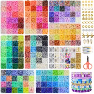 redtwo 30000 pcs clay beads bracelet making kit, 9 boxes 192 colors friendship bracelet kit flat polymer heishi beads for jewelry making, crafts gift for girls ages 6-12 (clay beads 30000)