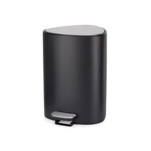 Joseph Joseph EasyStore Stainless Steel 5 Liter/1.3 Gallon Pedal Trash Can with Bin Liner Storage, Soft-Close Lid, Removable Inner Bucket, for Bathroom, Bedroom, Office, Matt Black