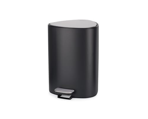 Joseph Joseph EasyStore Stainless Steel 5 Liter/1.3 Gallon Pedal Trash Can with Bin Liner Storage, Soft-Close Lid, Removable Inner Bucket, for Bathroom, Bedroom, Office, Matt Black