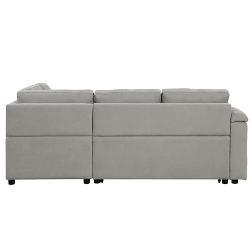 Verfur L Shaped Convertible Sectional Sofa with Pull Out Bed, Boucle Upholstery Reversible Couch with Cupholders&USB Ports, Power Sockets,4 Seater Corner Sofabed for Living Room Furniture Sets