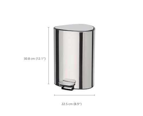 Joseph Joseph EasyStore Luxe Stainless Steel 5 Liter Pedal/1.3 Gallon Trash Can with Bin Liner Storage, Soft-Close Lid, Removable Inner Bucket, for Bathroom, Bedroom, Office