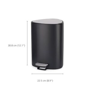 Joseph Joseph EasyStore Stainless Steel 5 Liter/1.3 Gallon Pedal Trash Can with Bin Liner Storage, Soft-Close Lid, Removable Inner Bucket, for Bathroom, Bedroom, Office, Matt Black