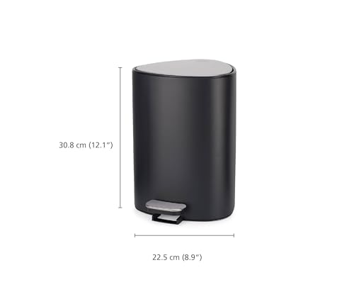 Joseph Joseph EasyStore Stainless Steel 5 Liter/1.3 Gallon Pedal Trash Can with Bin Liner Storage, Soft-Close Lid, Removable Inner Bucket, for Bathroom, Bedroom, Office, Matt Black