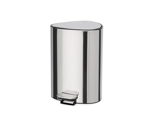 Joseph Joseph EasyStore Luxe Stainless Steel 5 Liter Pedal/1.3 Gallon Trash Can with Bin Liner Storage, Soft-Close Lid, Removable Inner Bucket, for Bathroom, Bedroom, Office