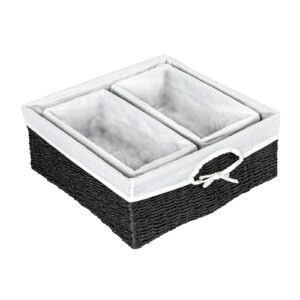 household essentials wicker basket set, 3 pieces, 1 large and 2 small paper rope baskets for storage and organization