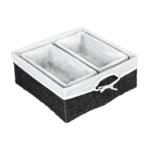 Household Essentials Wicker Basket Set, 3 Pieces, 1 Large and 2 Small Paper Rope Baskets for Storage and Organization