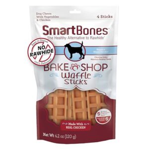 smartbones bake shop waffle sticks made with real chicken and vegetables,treat your dog to rawhide-free chews, 4 count